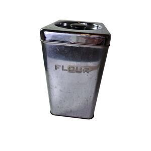 Vintage LINCOLN BEAUTYWARE Metal TIN Flour 9" Canister Kitchen MCM